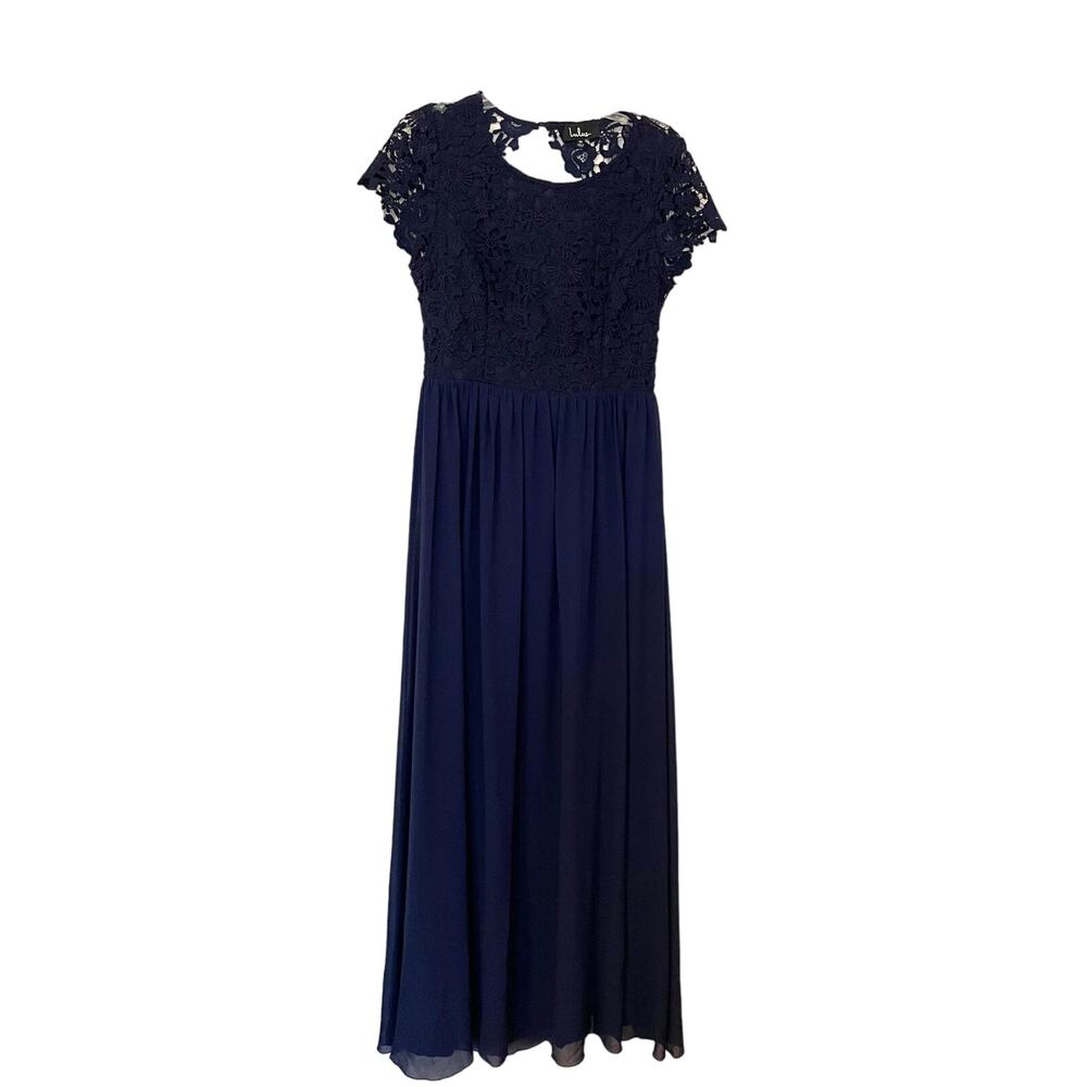 Lulu's Lace Open Back Maxi Dress Gown Navy Blue Size Medium